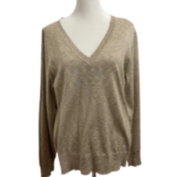 NWT Liz Claiborne Tan/Beige Sweater With Gold Metallic Size Large - Picture 2 of 12